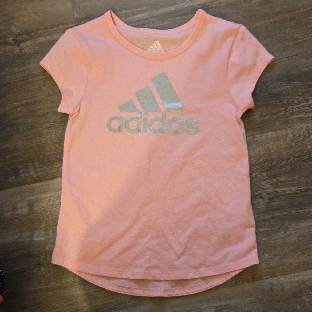 Adidas Kids Light Pink Tee with Silver Logo